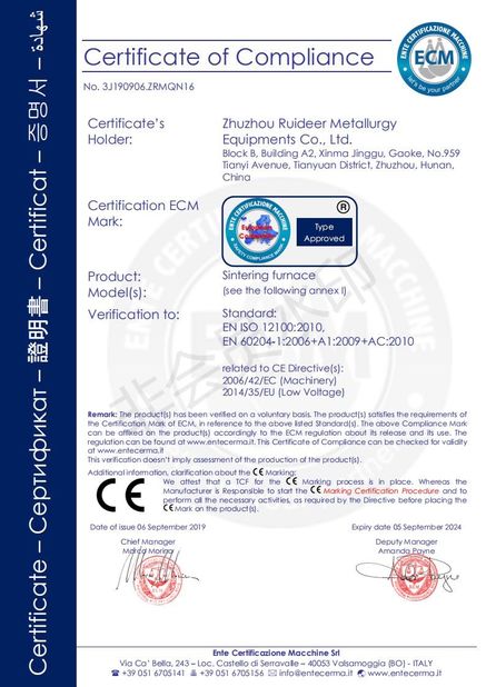 China Zhuzhou Ruideer Metallurgy Equipment Manufacturing Co.,Ltd certificaten